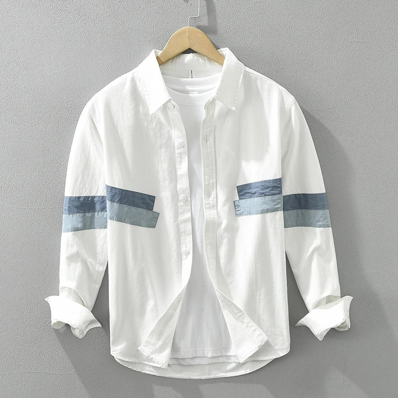 Miesten Paita Pitkähihainen Rento Fit Patchwork 100% Puuvilla