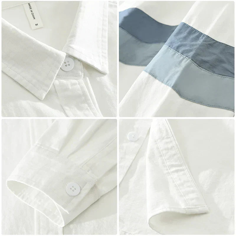Miesten Paita Pitkähihainen Rento Fit Patchwork 100% Puuvilla