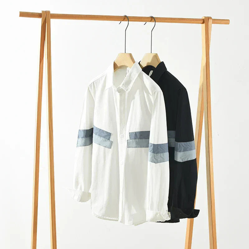 Miesten Paita Pitkähihainen Rento Fit Patchwork 100% Puuvilla