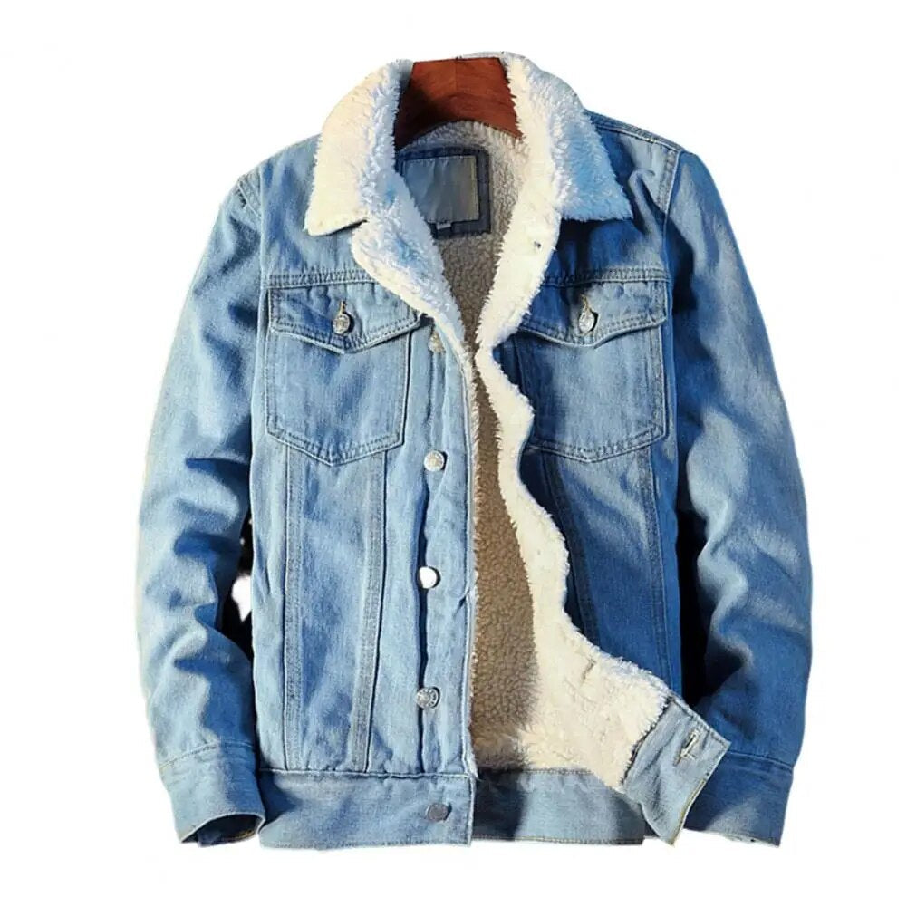 Miesten Talvitakki Fleecevuorattu Denim Kestävä Syksyyn ja Talveen