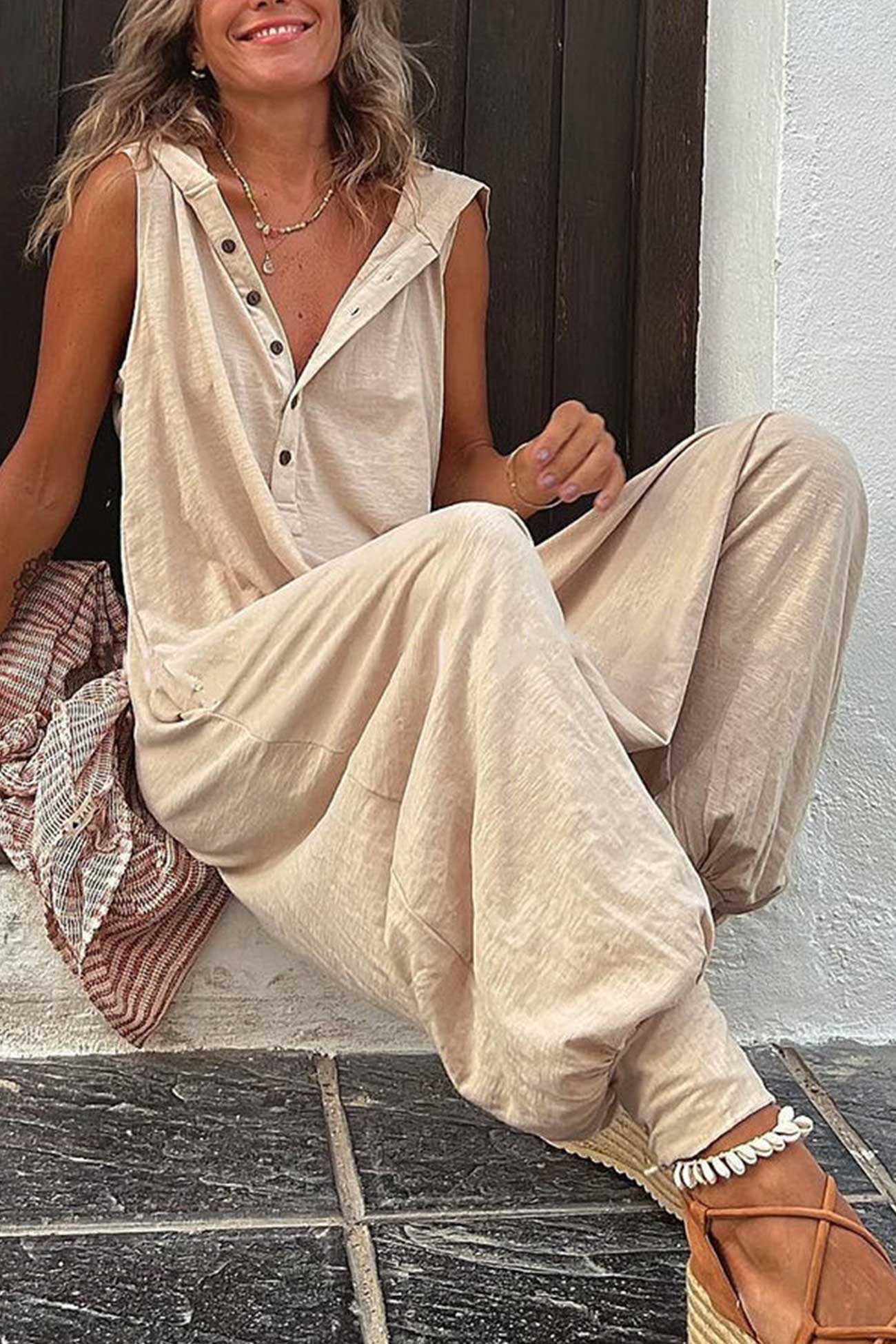 Naisille Huppujumpsuit Rento Puuvilla Mukavalla Istuvuudella