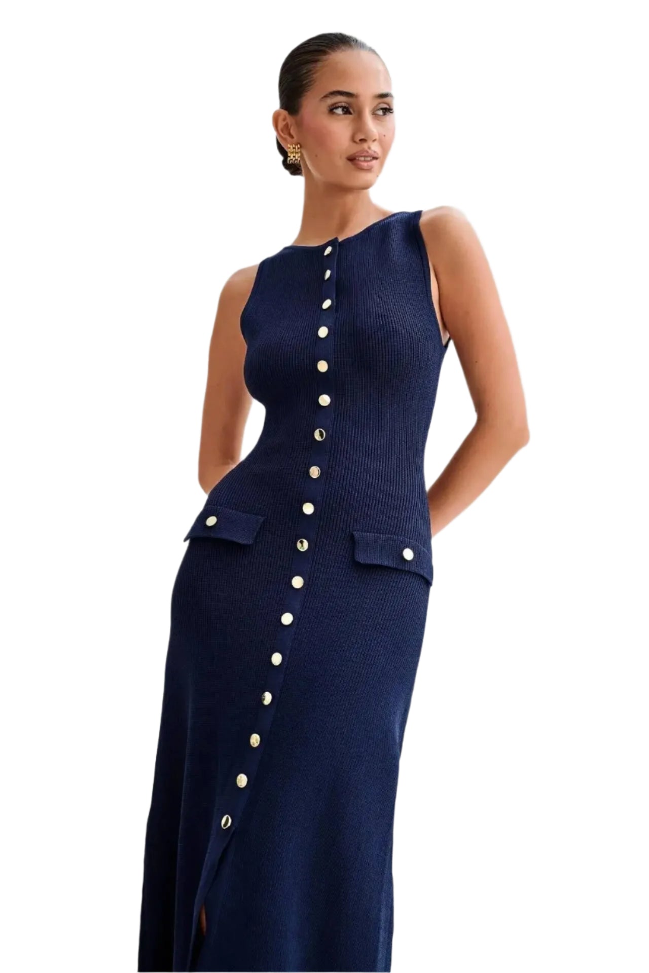 Naisten Button-Up neulottu bodycon mekko