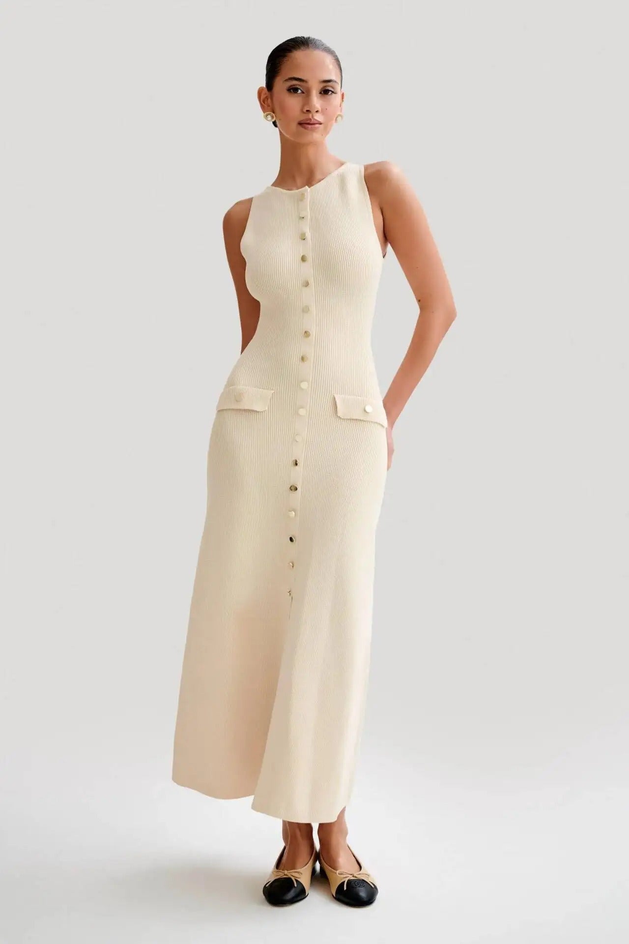 Naisten Button-Up neulottu bodycon mekko