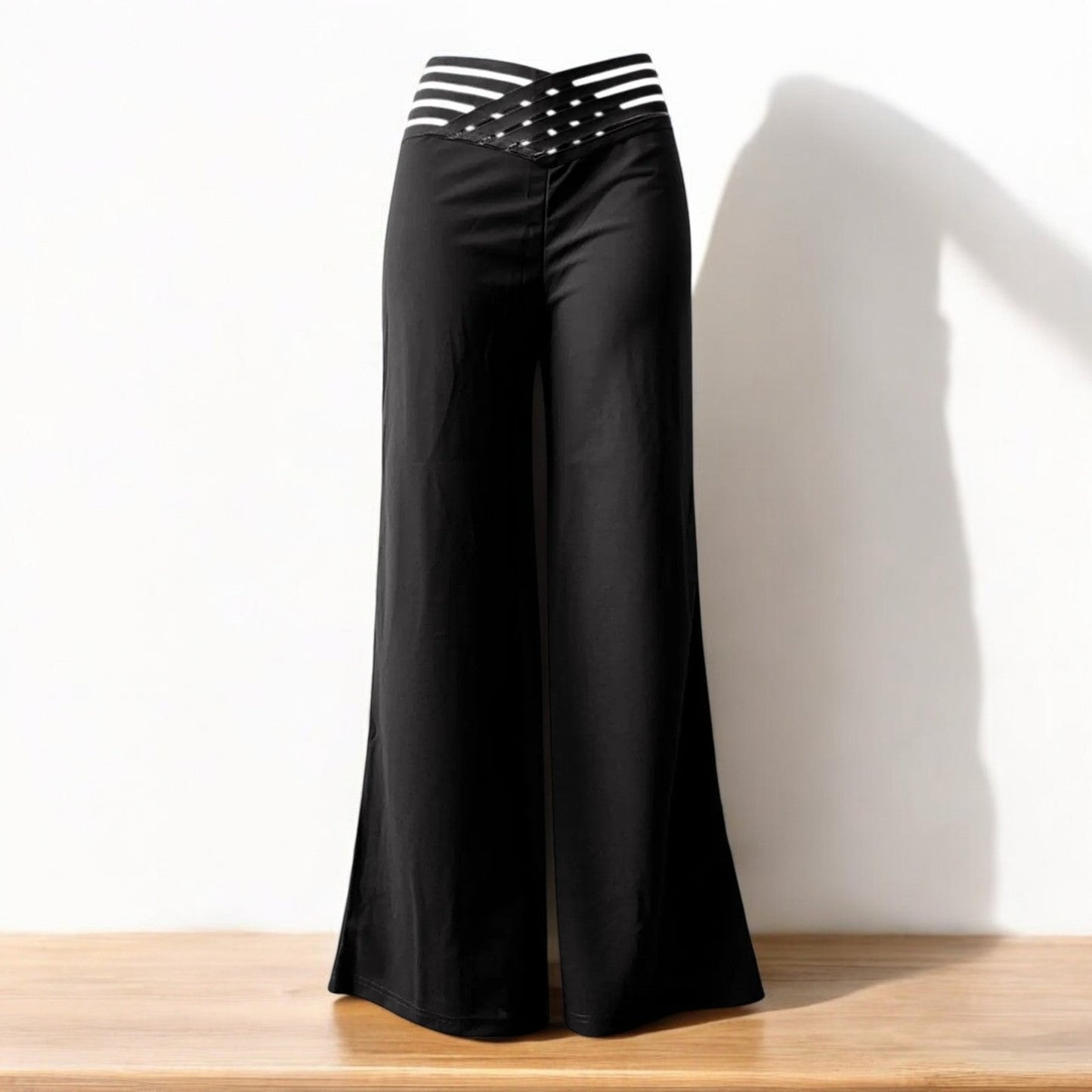 Naisten Crisscross Sheer Mesh Patch Flared Housut