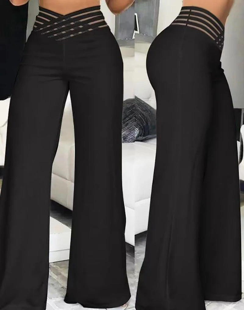Naisten Crisscross Sheer Mesh Patch Flared Housut