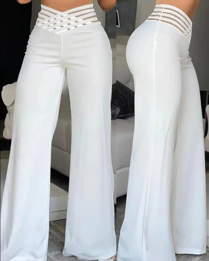 Naisten Crisscross Sheer Mesh Patch Flared Housut