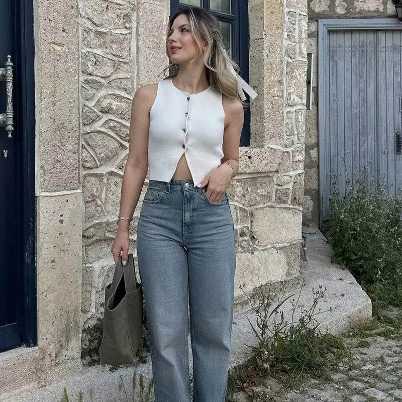 Naisten Cropped Neulottu Liivi
