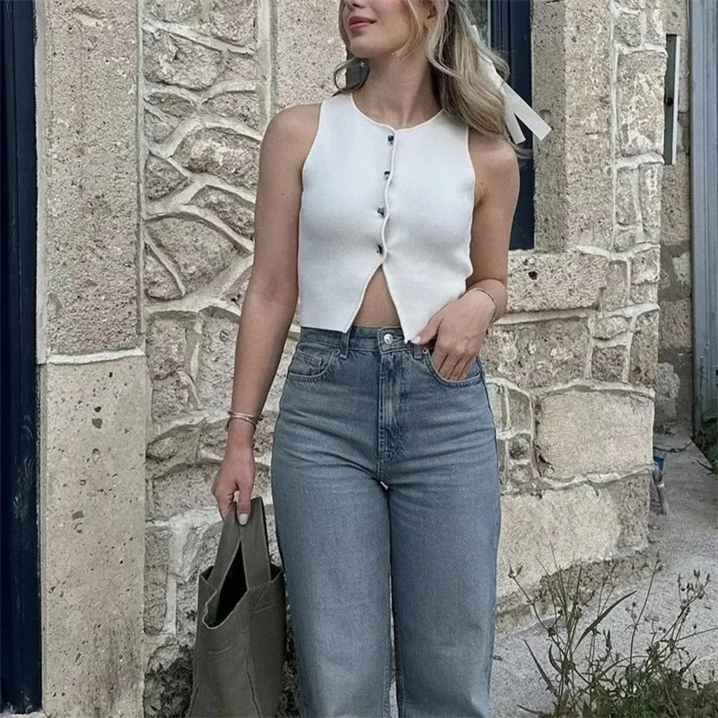 Naisten Cropped Neulottu Liivi