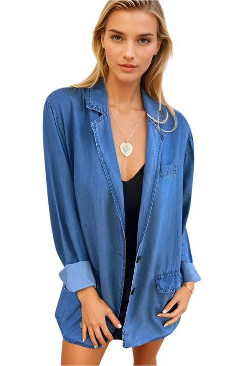 Naisten Denim Blazer Rennot Muotoilu Pehmeä Denim