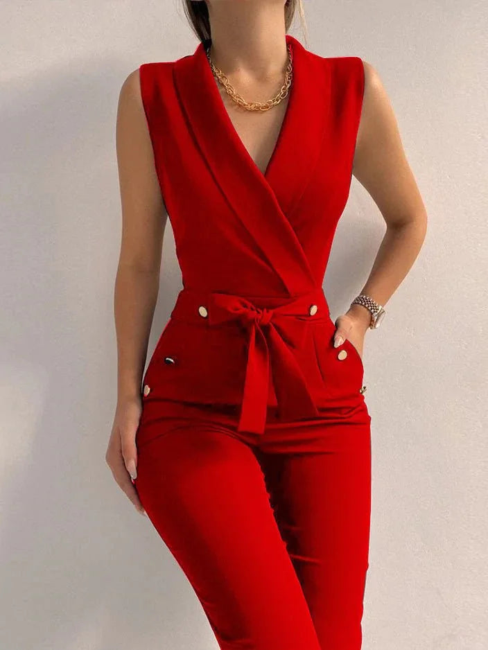 Naisten Hihaton Jumpsuit V-kaula-aukolla Polyesteri
