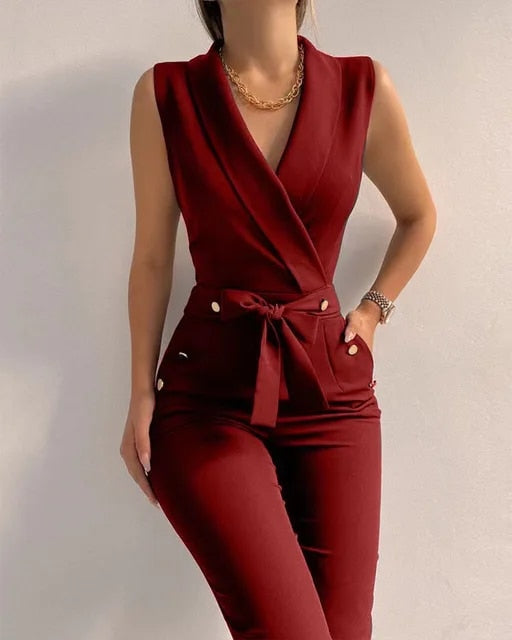 Naisten Hihaton Jumpsuit V-kaula-aukolla Polyesteri