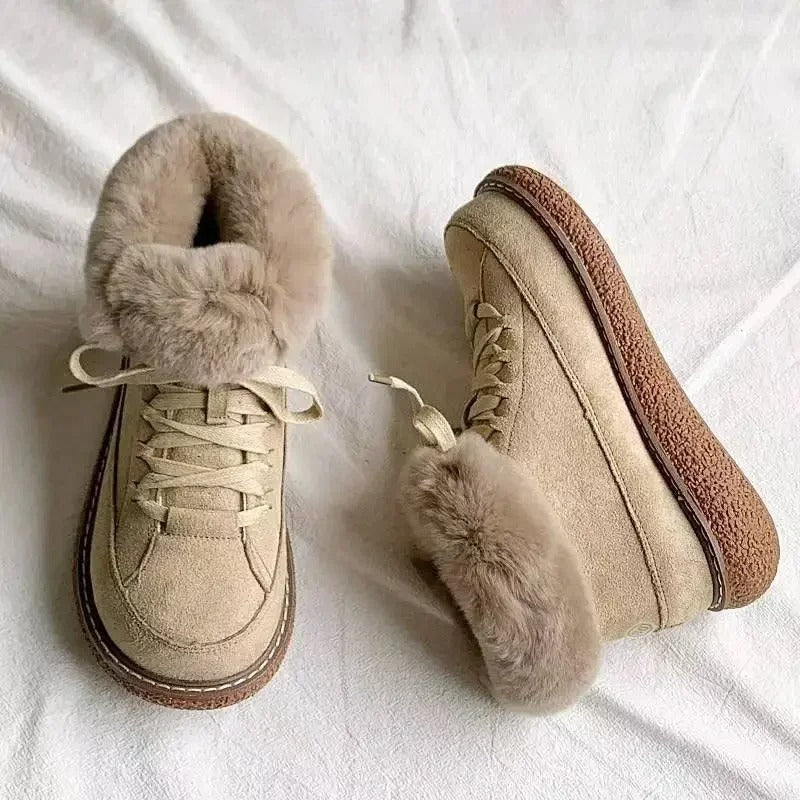 Naisten Lace Up Lämmin Nilkkasaappaat