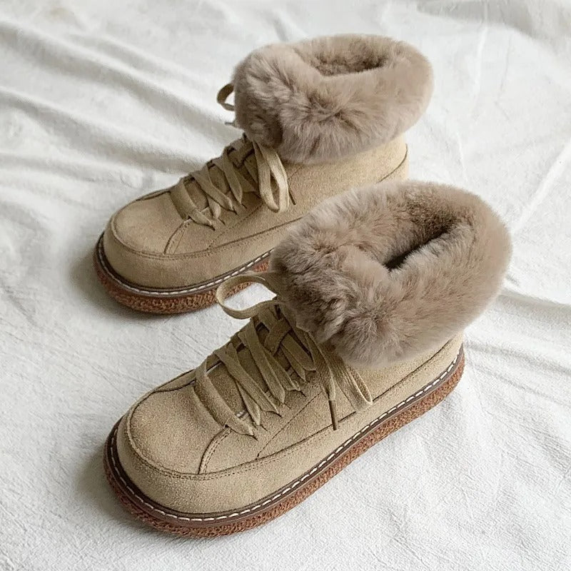 Naisten Lace Up Lämmin Nilkkasaappaat