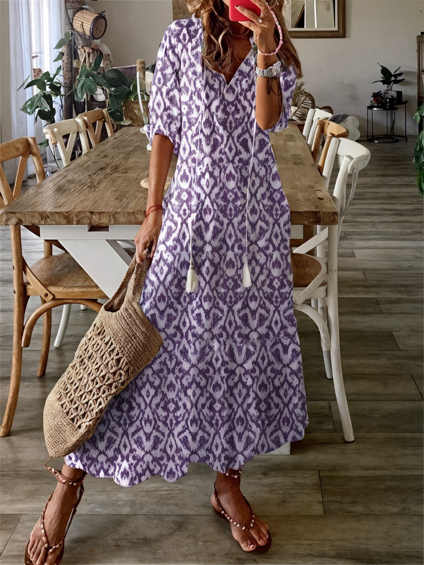 Naisten Maxi-mekko | Kevyt Kesämekko | Ilmava Kangas | Rento Tyyli