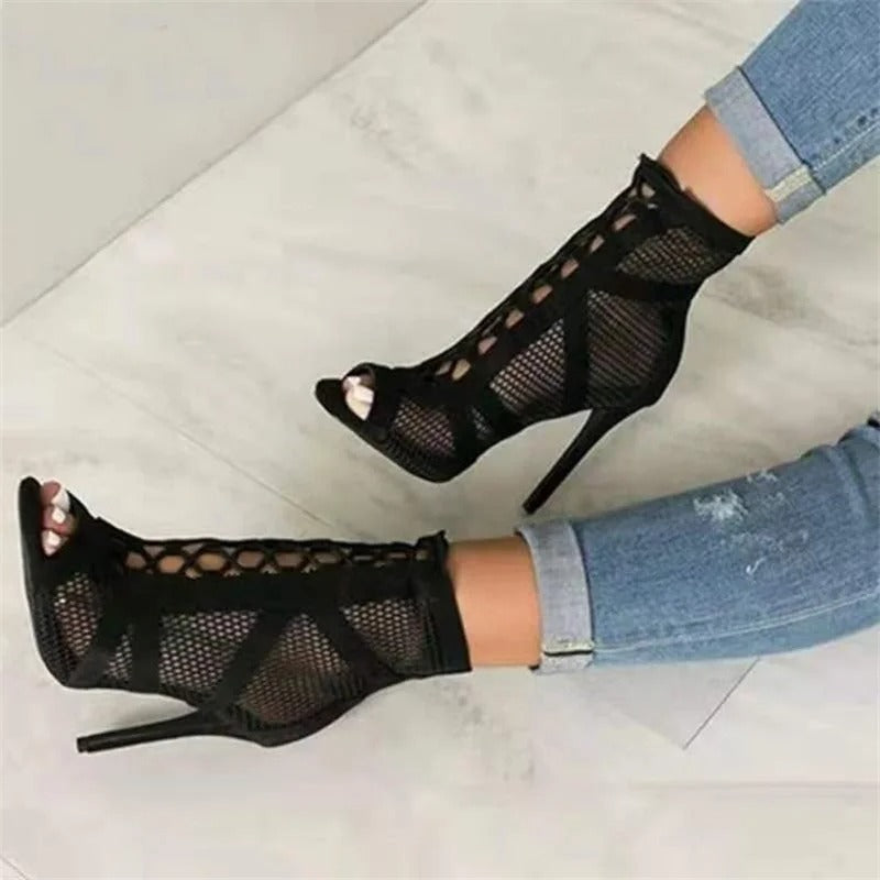 Naisten Mesh Peep Toe Heeled Sandaalit