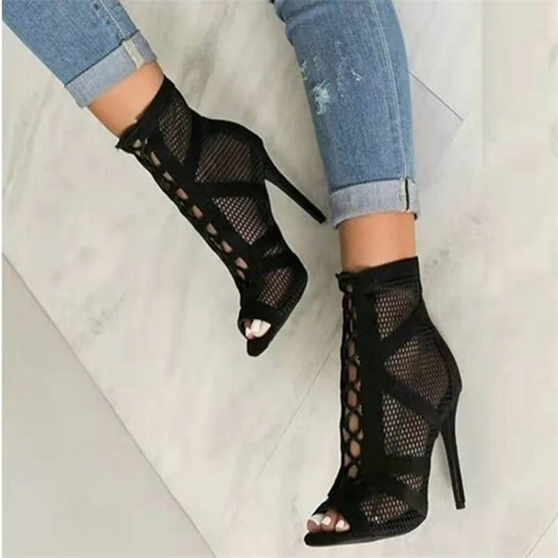 Naisten Mesh Peep Toe Heeled Sandaalit
