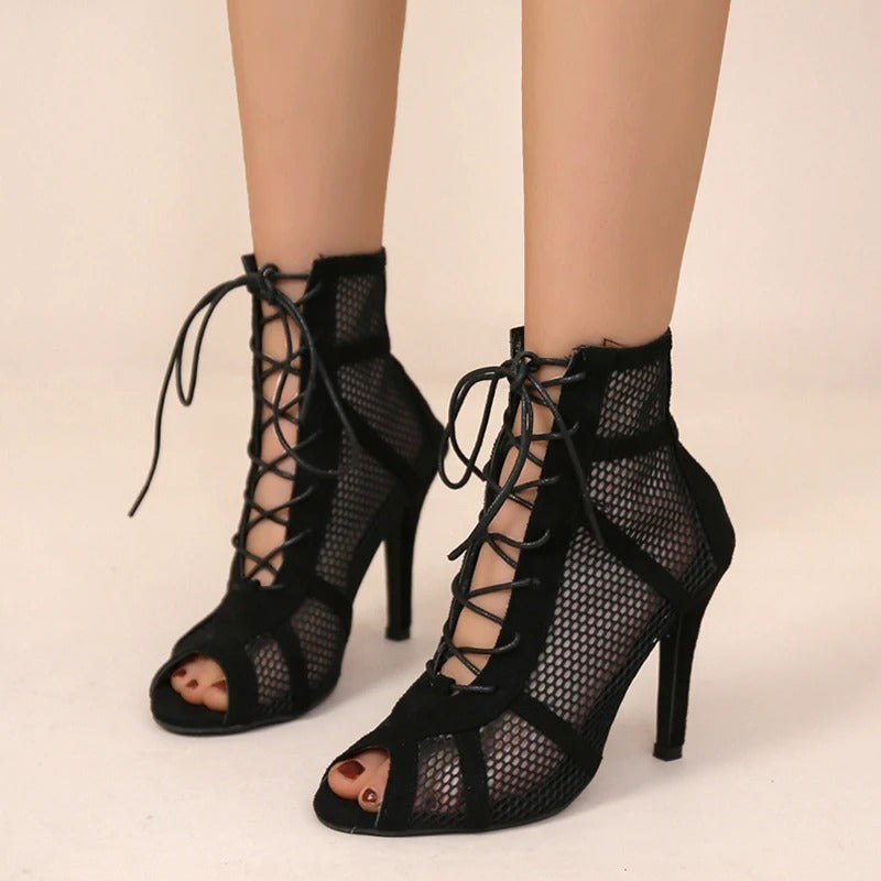 Naisten Mesh Peep Toe Heeled Sandaalit