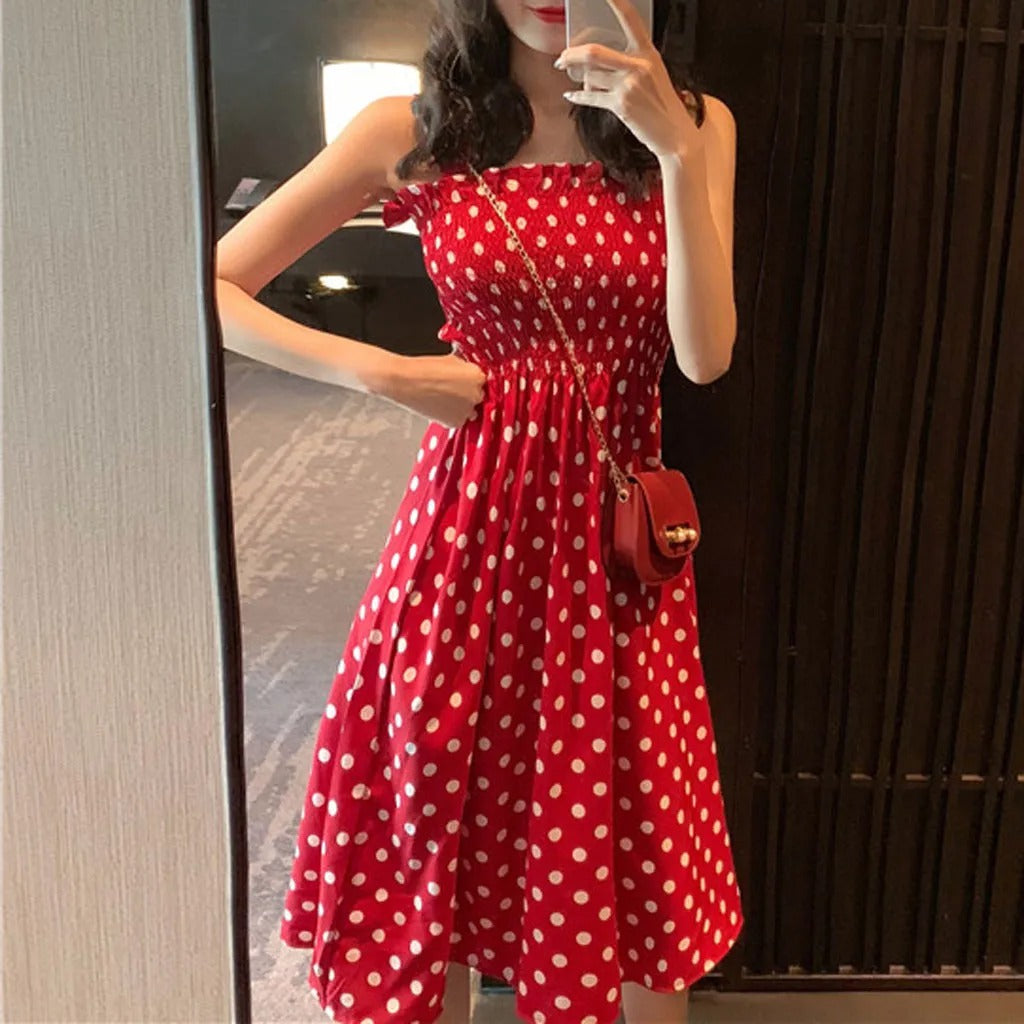 Naisten Polka Dot hihaton rento mekko