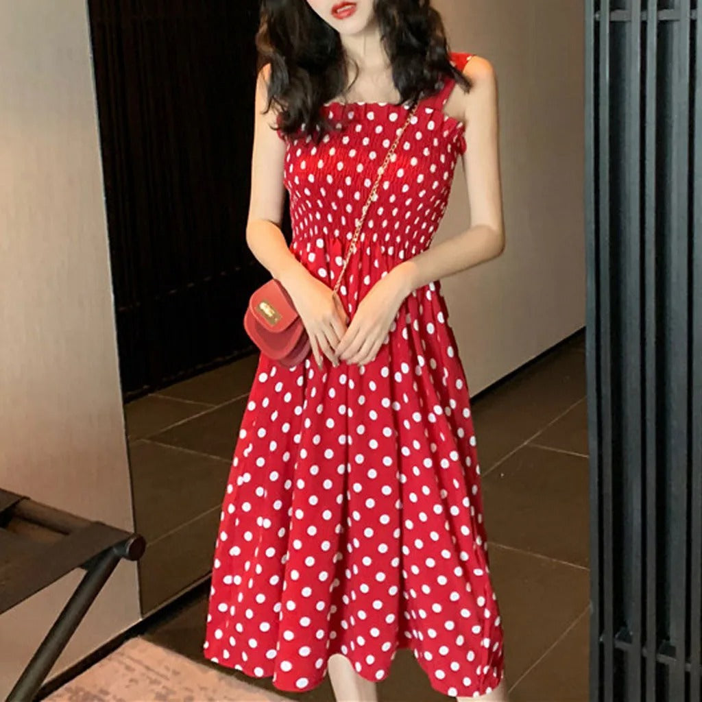 Naisten Polka Dot hihaton rento mekko