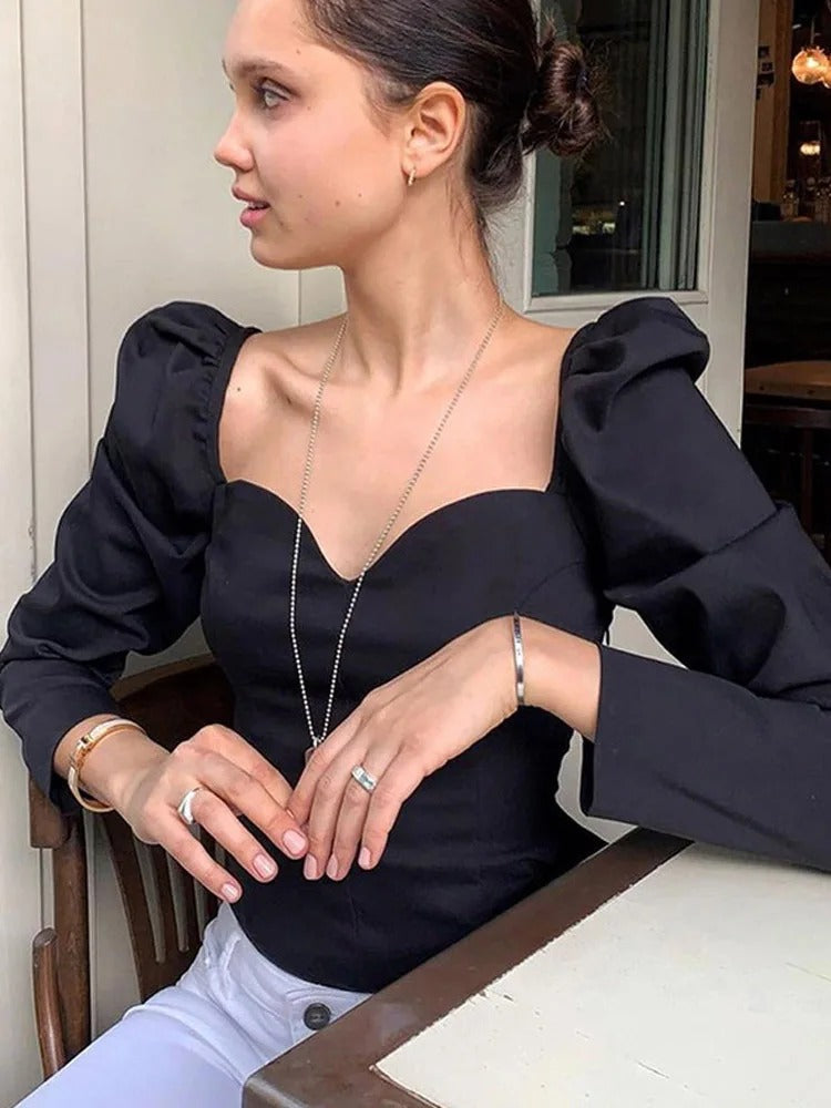 Naisten Puff hihat Slim pusero