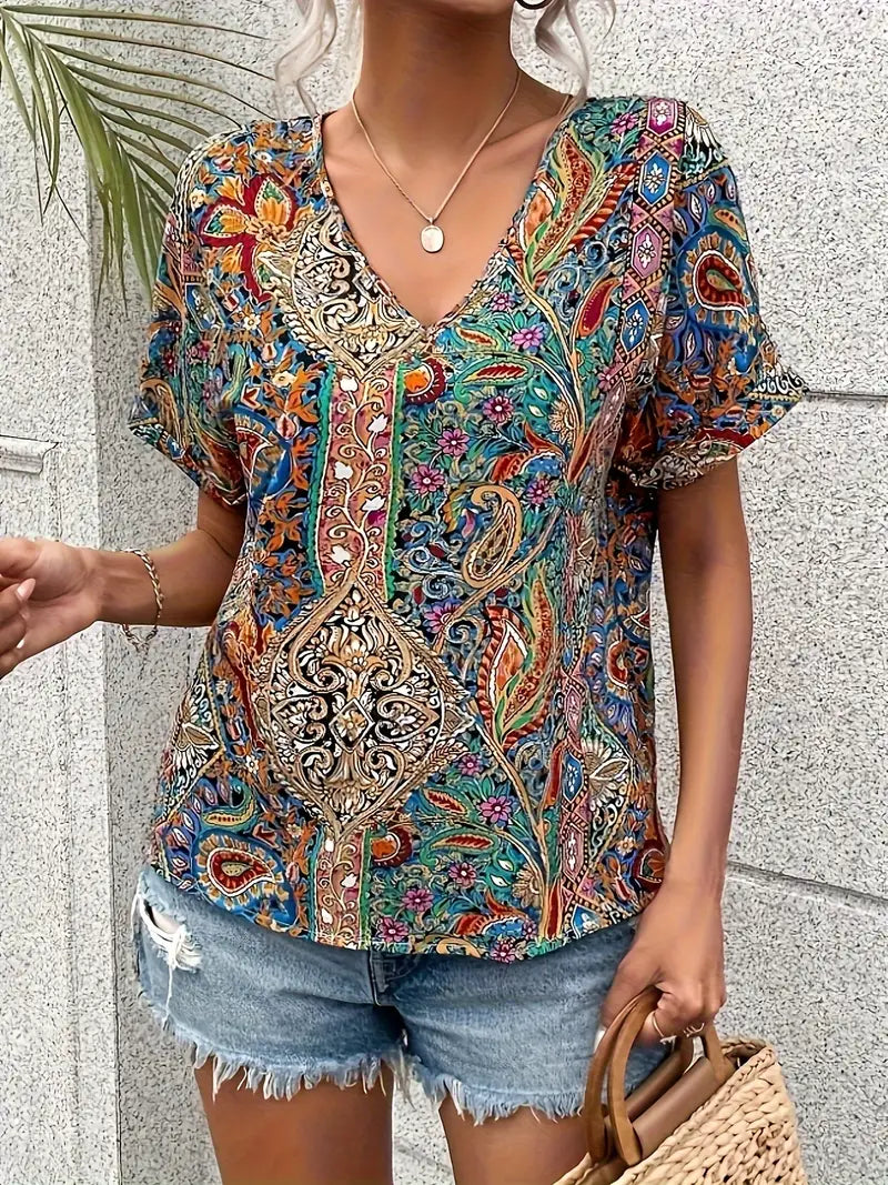 Naisten Pusero V-kaulus Paisley Print Kevyt Polyesteri