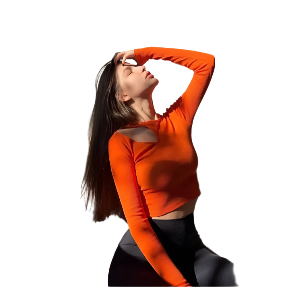 Naisten Rib-neulottu pitkähihainen Crop-top