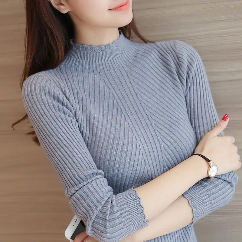 Naisten Ruffle Neck neulepusero