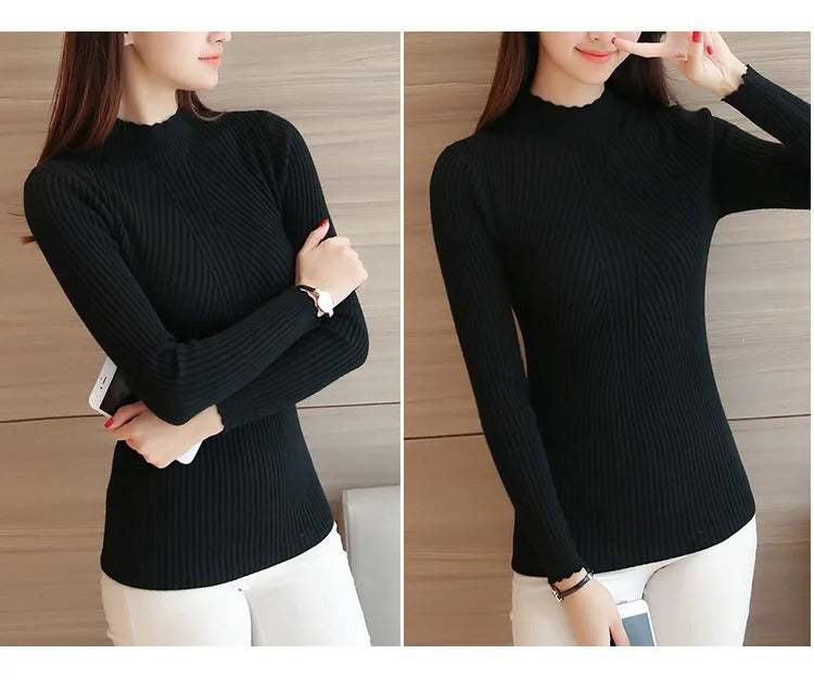 Naisten Ruffle Neck neulepusero