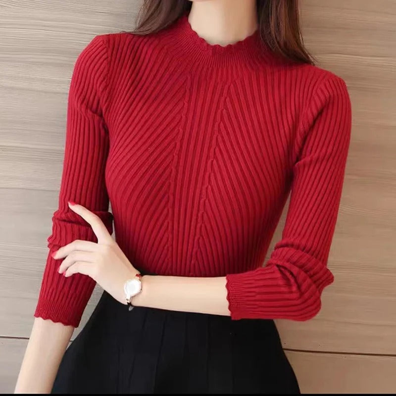 Naisten Ruffle Neck neulepusero
