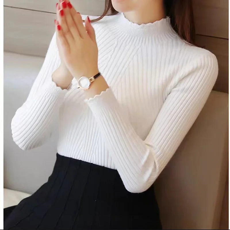 Naisten Ruffle Neck neulepusero