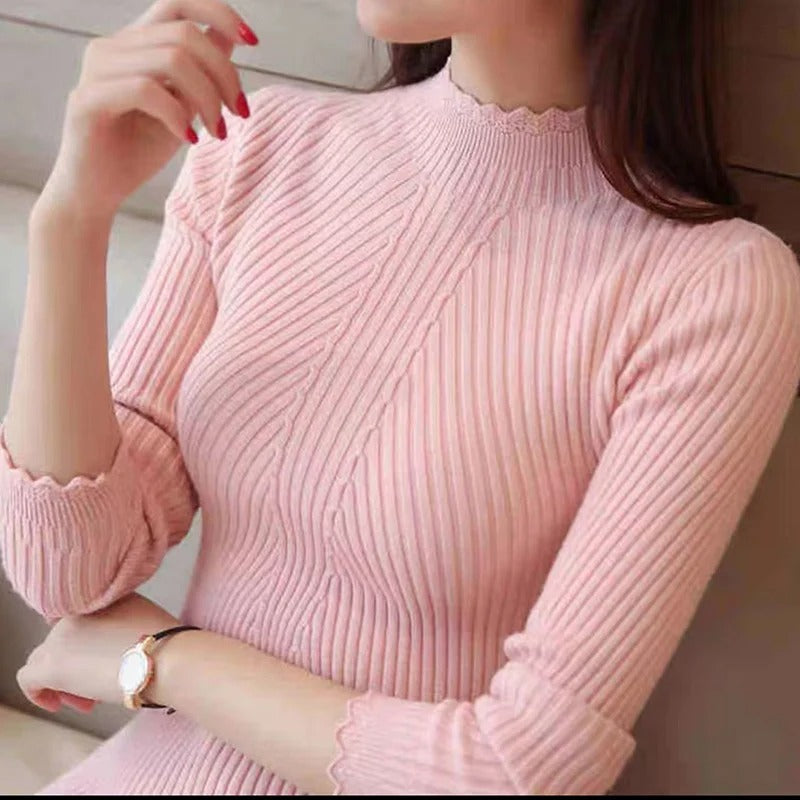 Naisten Ruffle Neck neulepusero