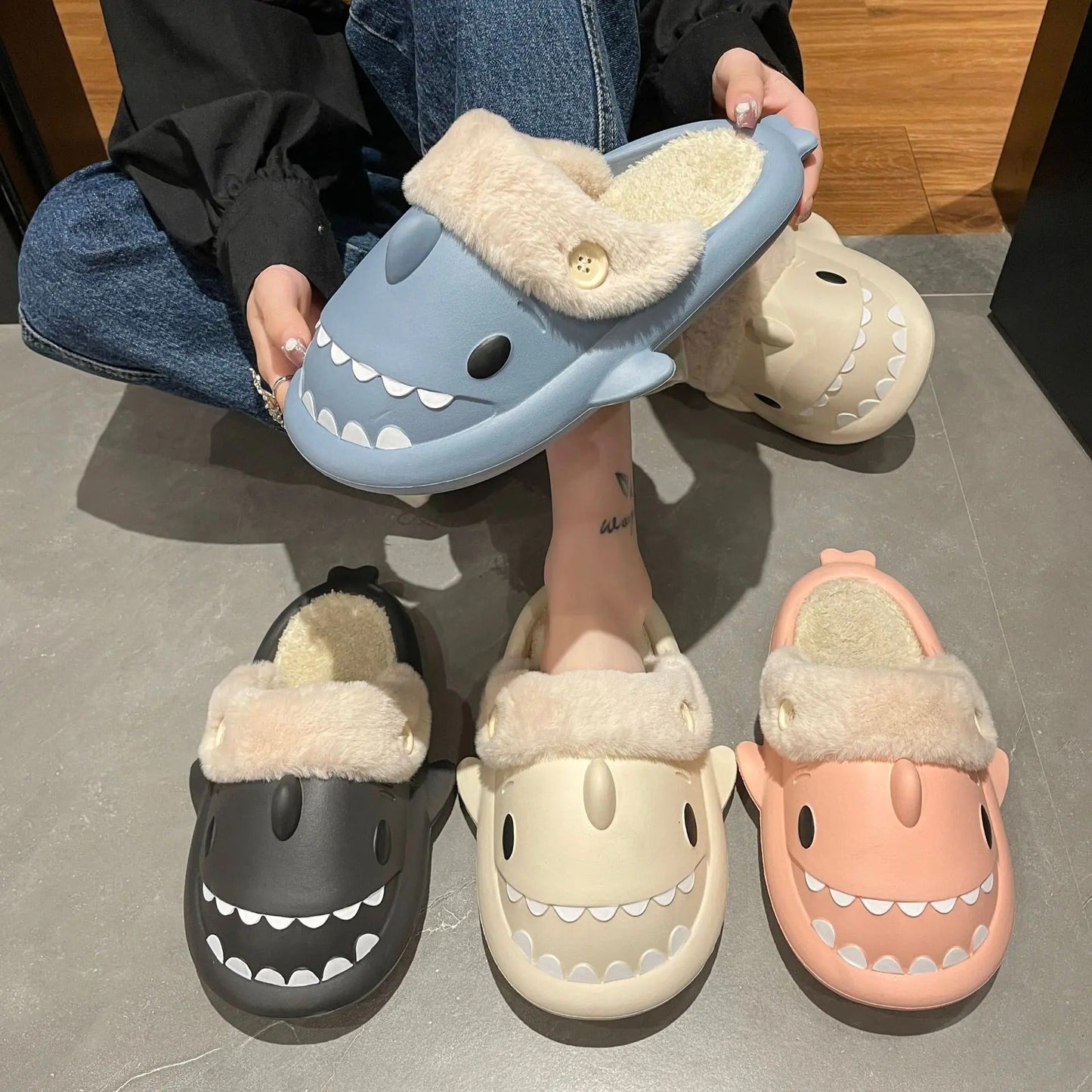 Naisten Shark Plush Cotton Tossut