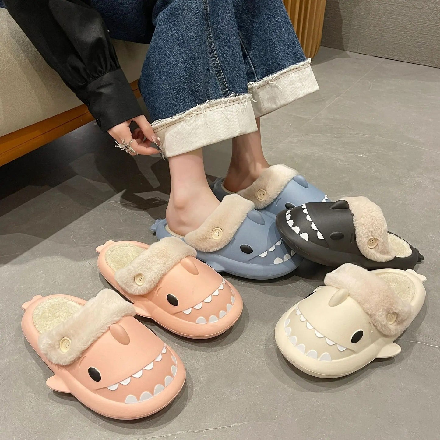 Naisten Shark Plush Cotton Tossut
