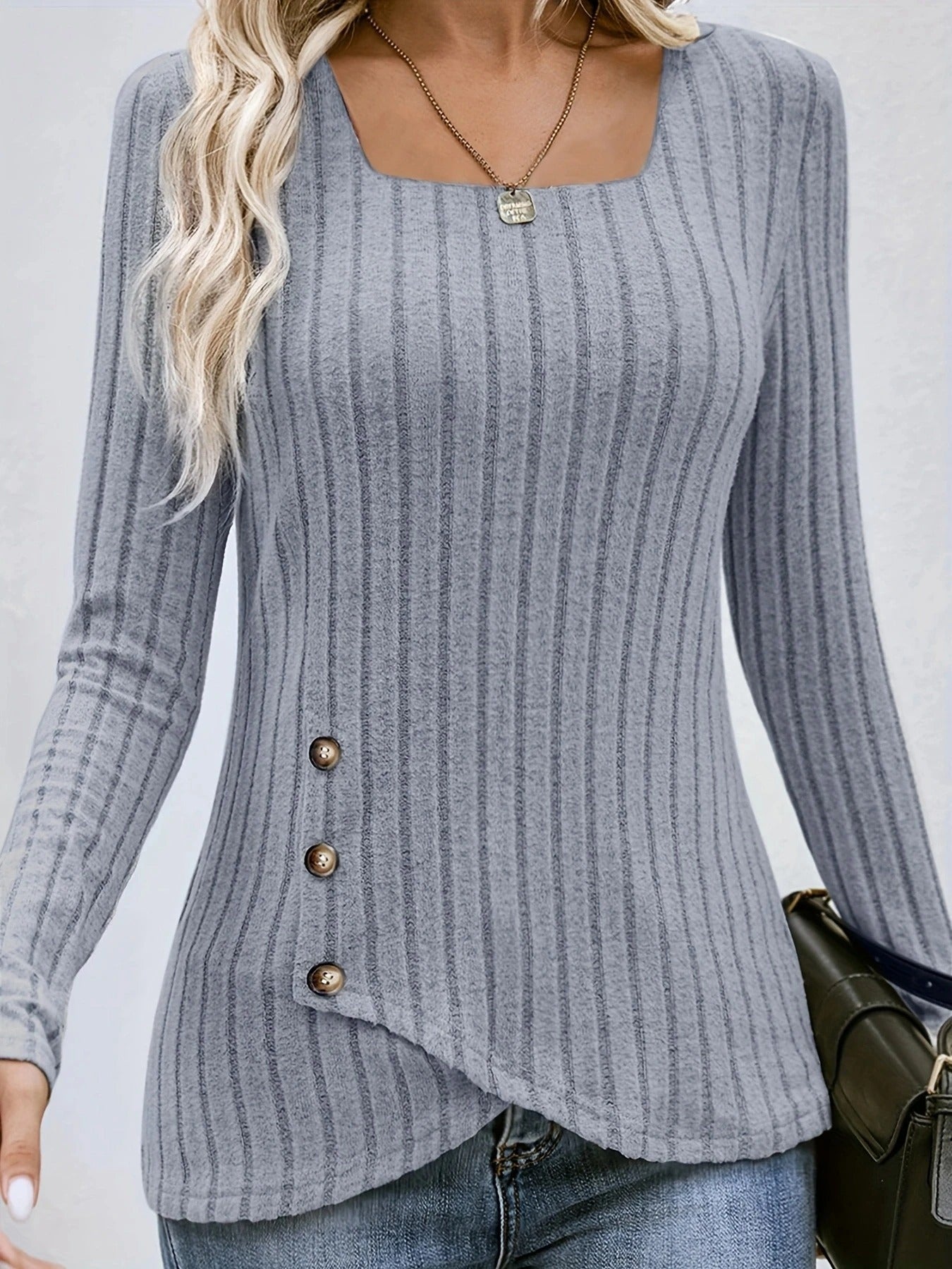 Naisten Square Neck Button Down Top