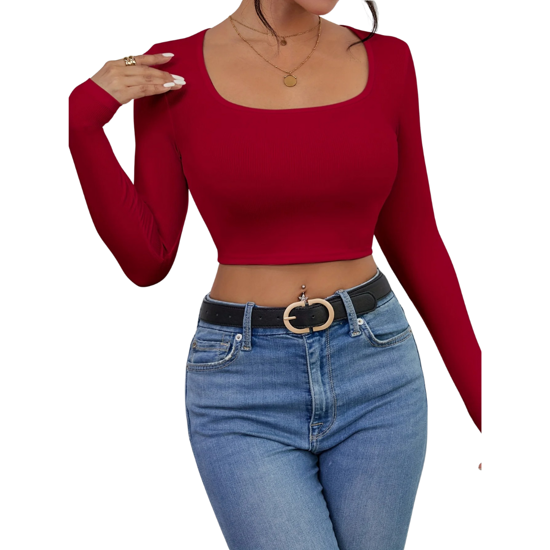 Naisten Square Neck Slim Fit T-paita
