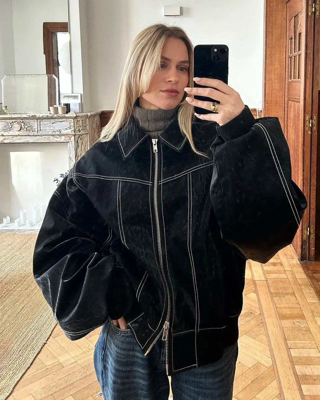 Naisten Takki Oversized Bomber Lämmin Kestävä