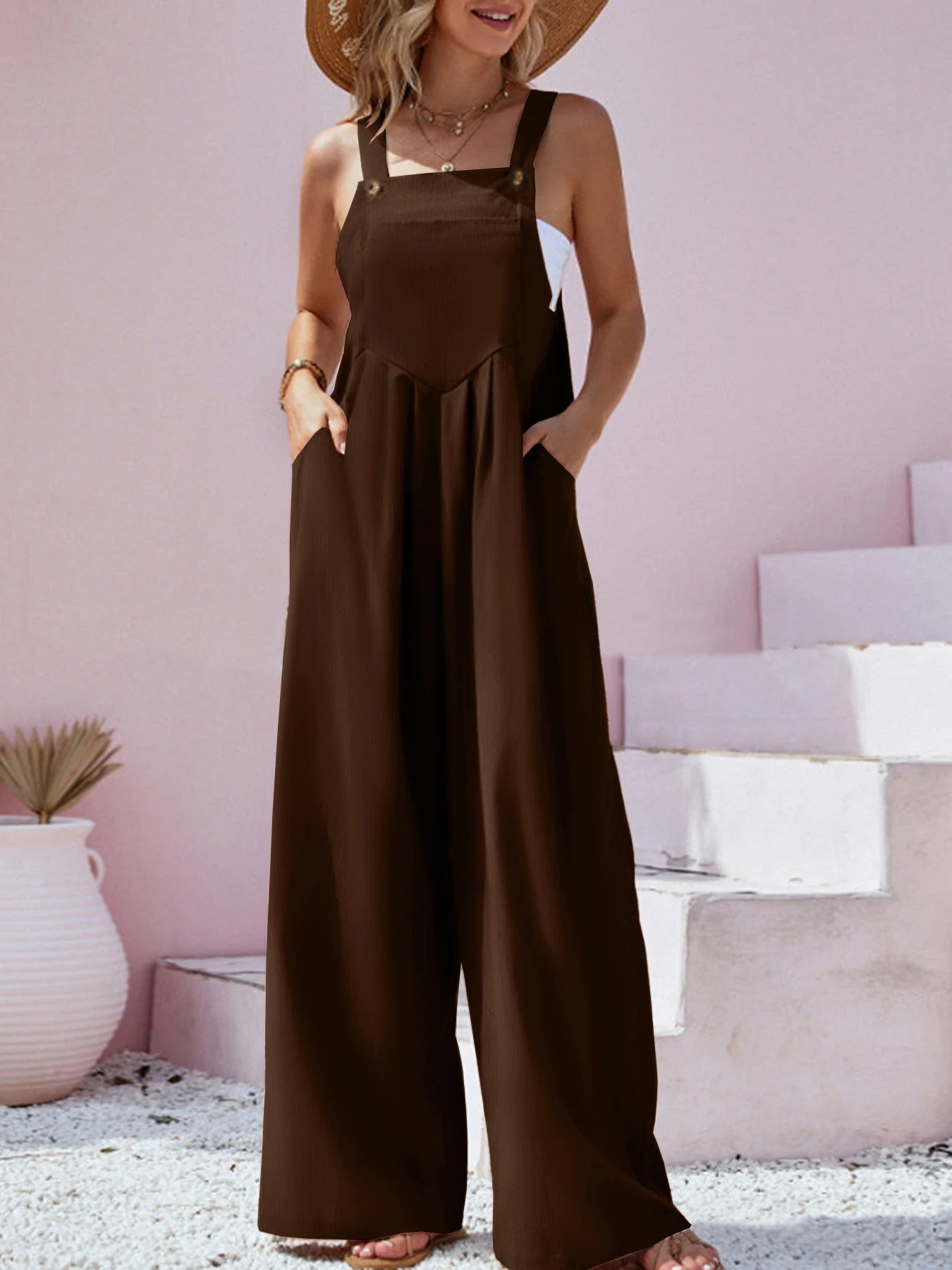 Naisten Yksivärinen Suspender Jumpsuit