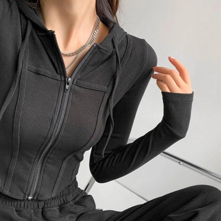Naisten Zip Up Crop Fitted huppari