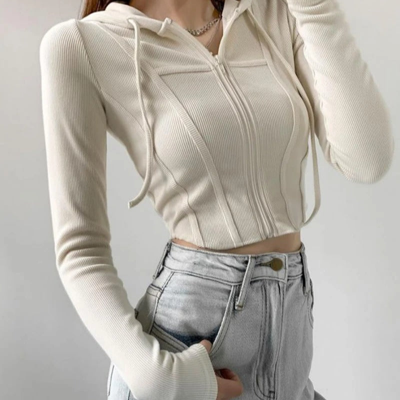 Naisten Zip Up Crop Fitted huppari