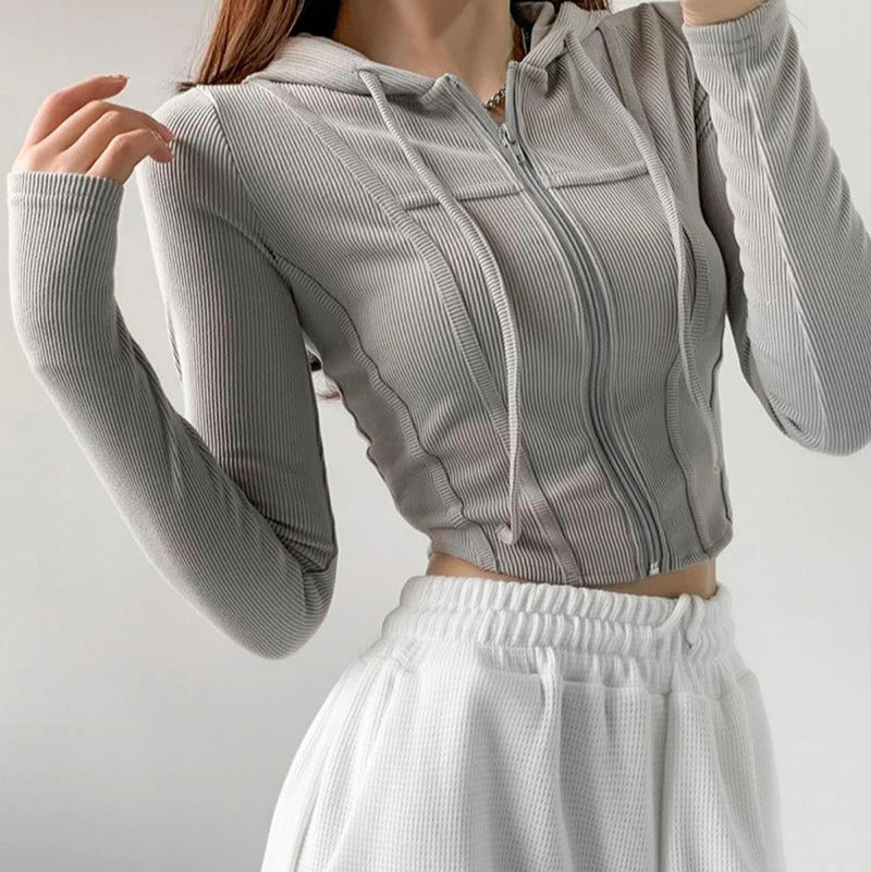 Naisten Zip Up Crop Fitted huppari