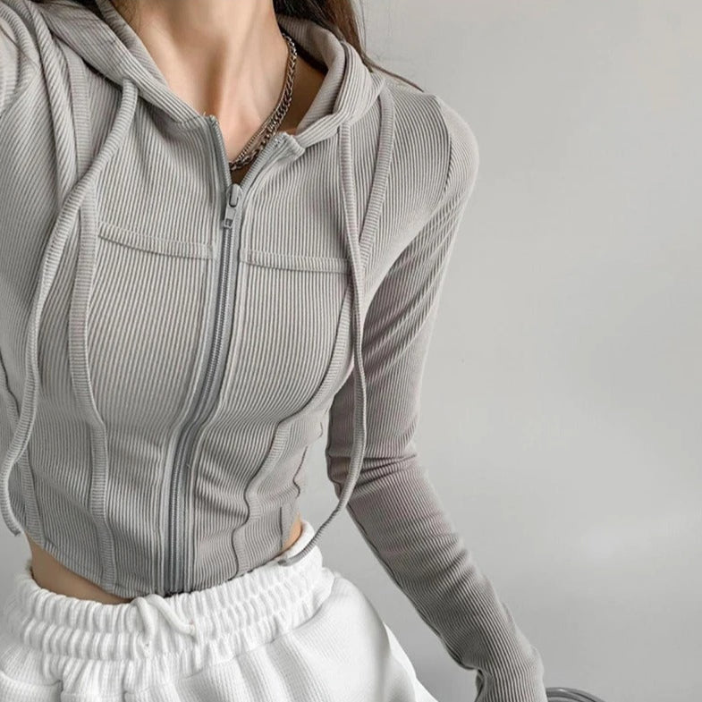 Naisten Zip Up Crop Fitted huppari