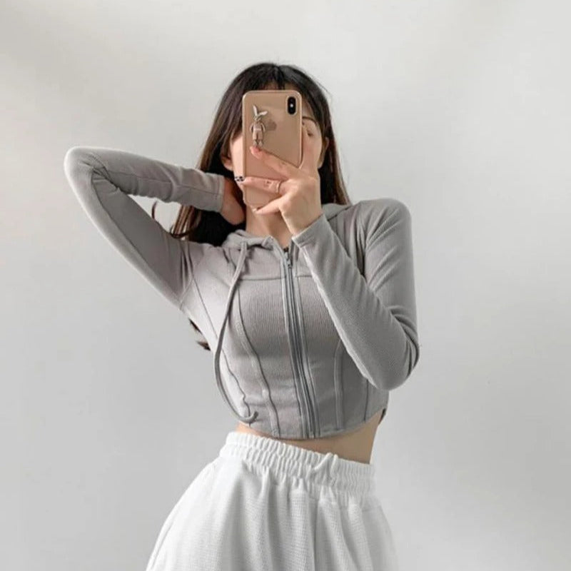 Naisten Zip Up Crop Fitted huppari