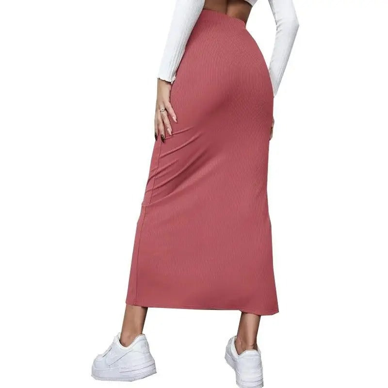 Naisten korkea vyötärö Ribbed Split hame