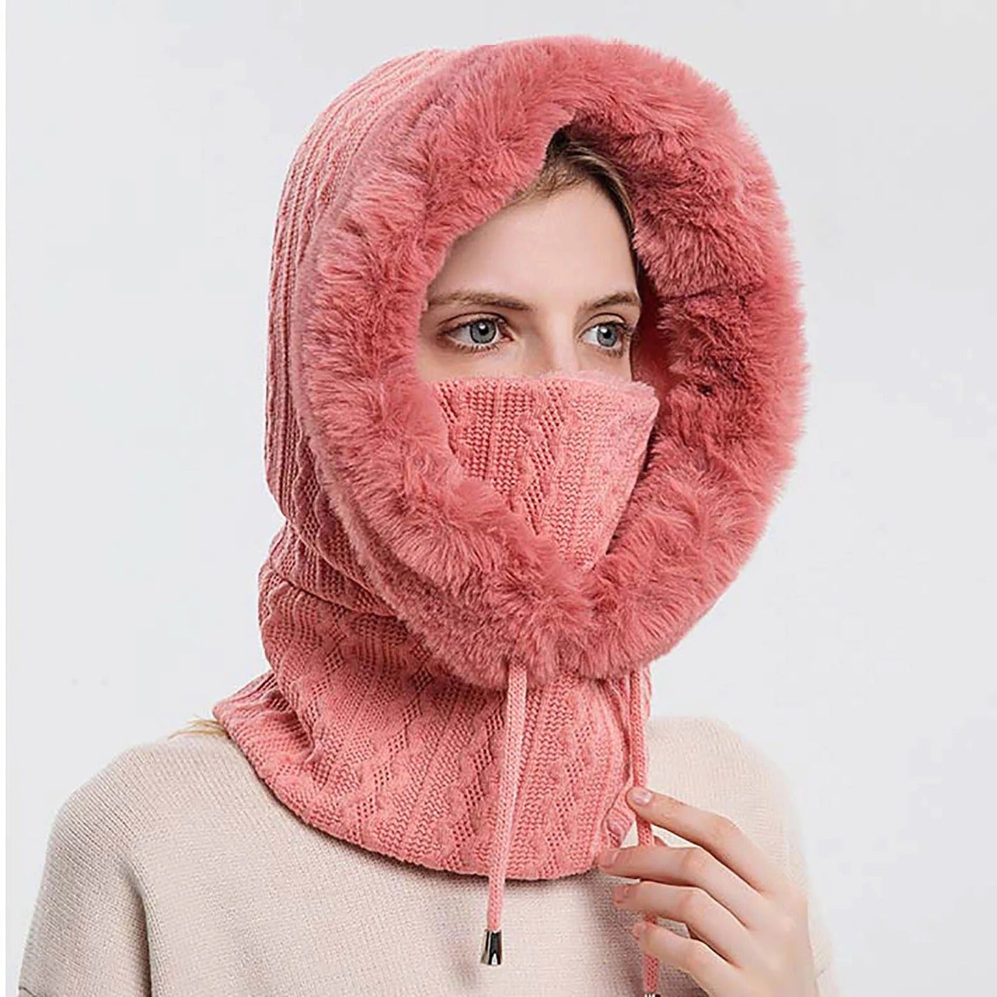 Naisten neulotut turkis Cap Mask Set