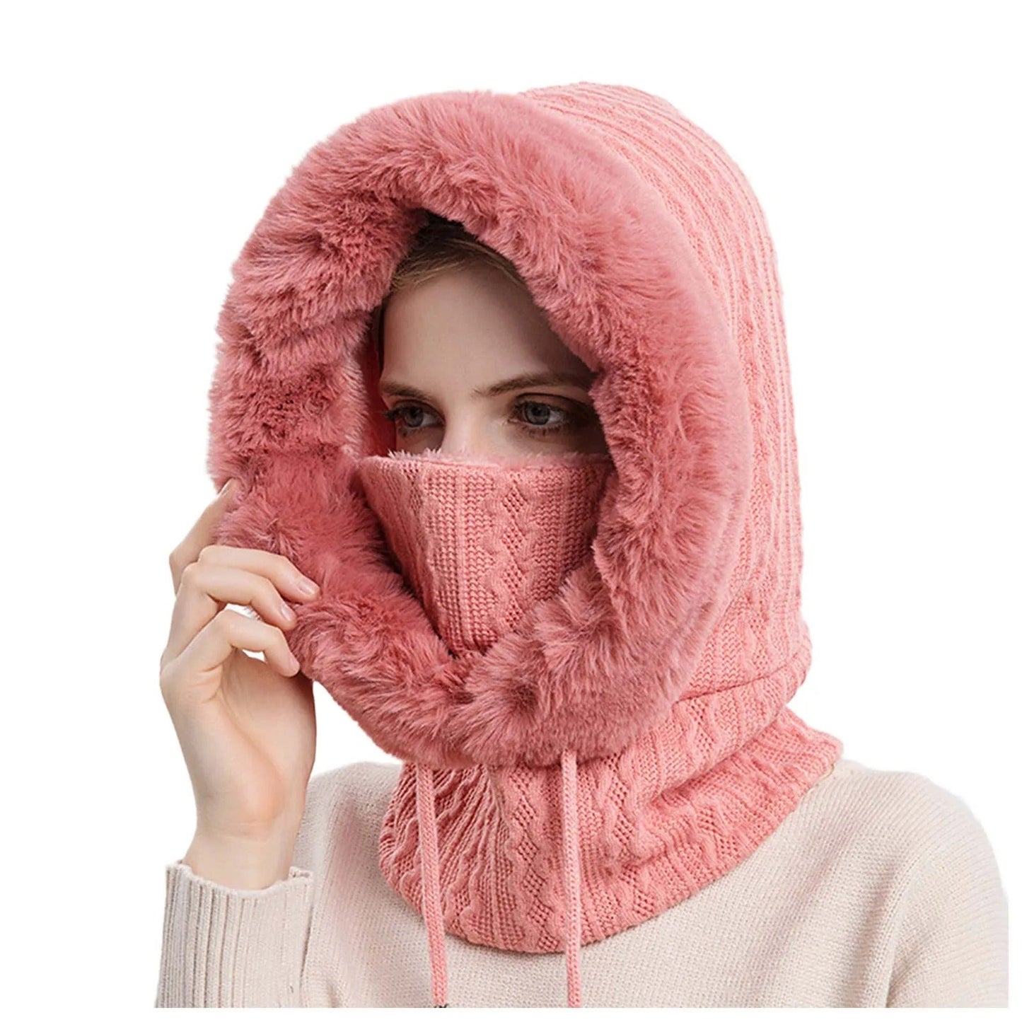 Naisten neulotut turkis Cap Mask Set