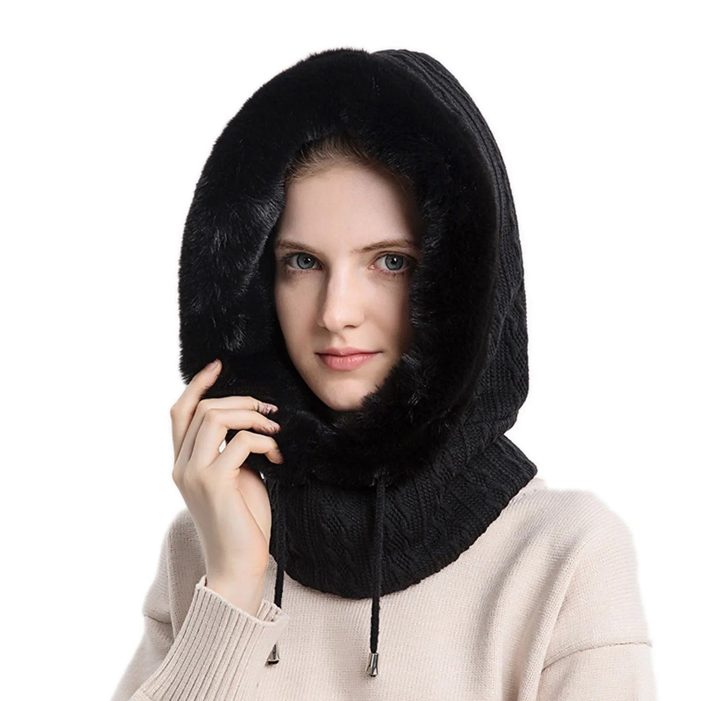 Naisten neulotut turkis Cap Mask Set
