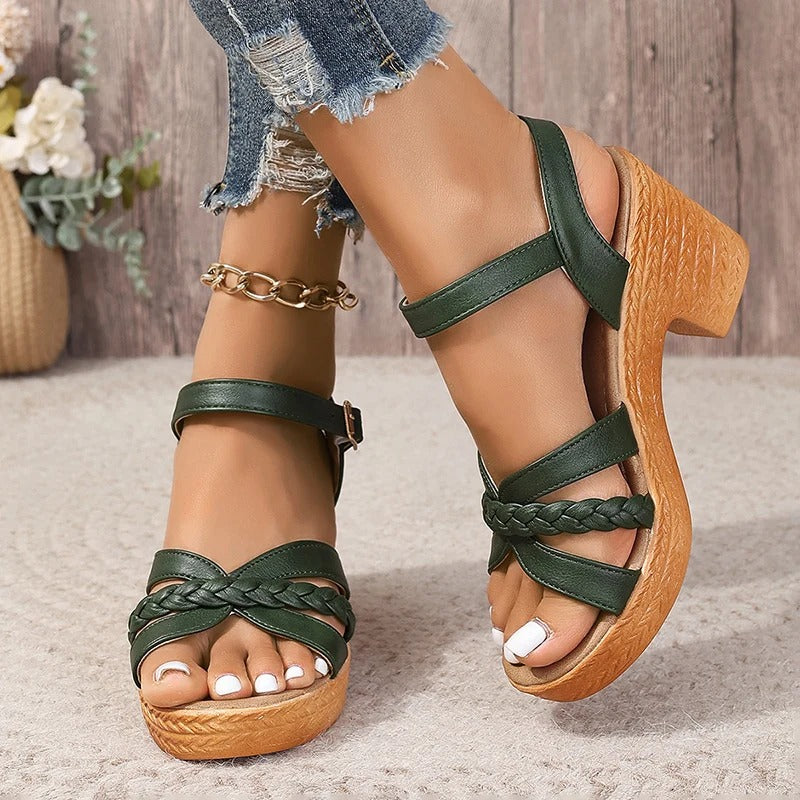 Naisten punottu Platform Chunky Heel Sandaalit