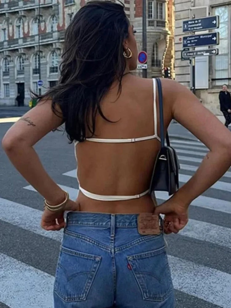 Naisten selkärangaton ohut olkain Crop Top