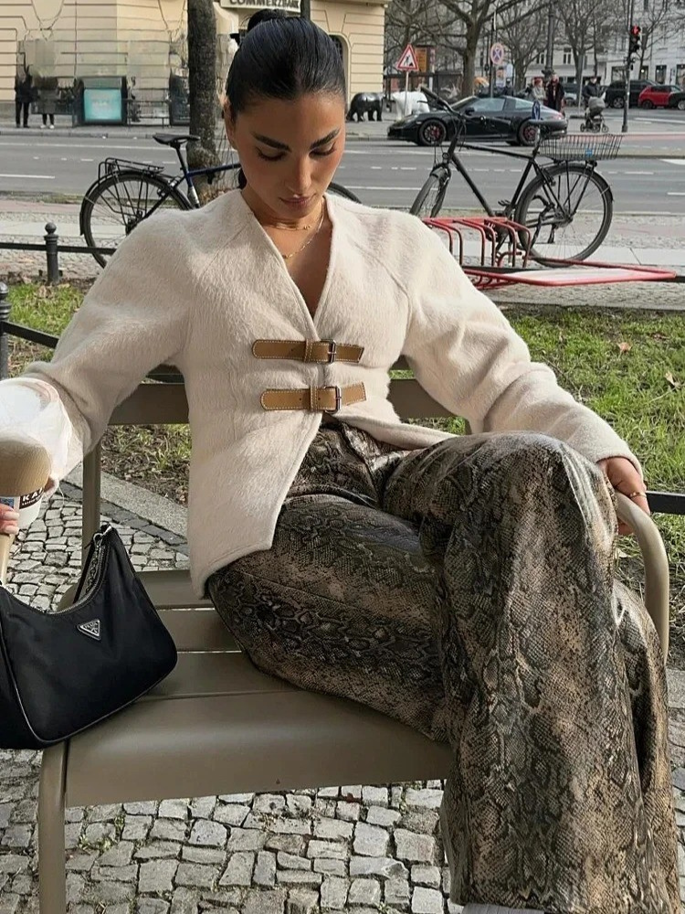 Naisten vintage nahka solki villa takki