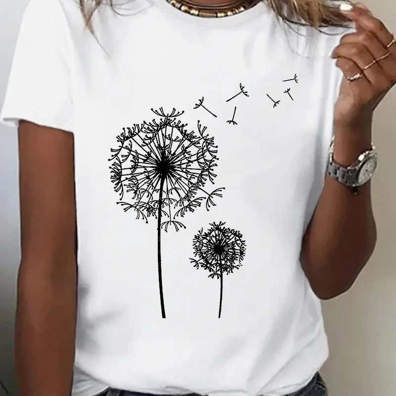 Voikukka Print Crew Neck T-paita